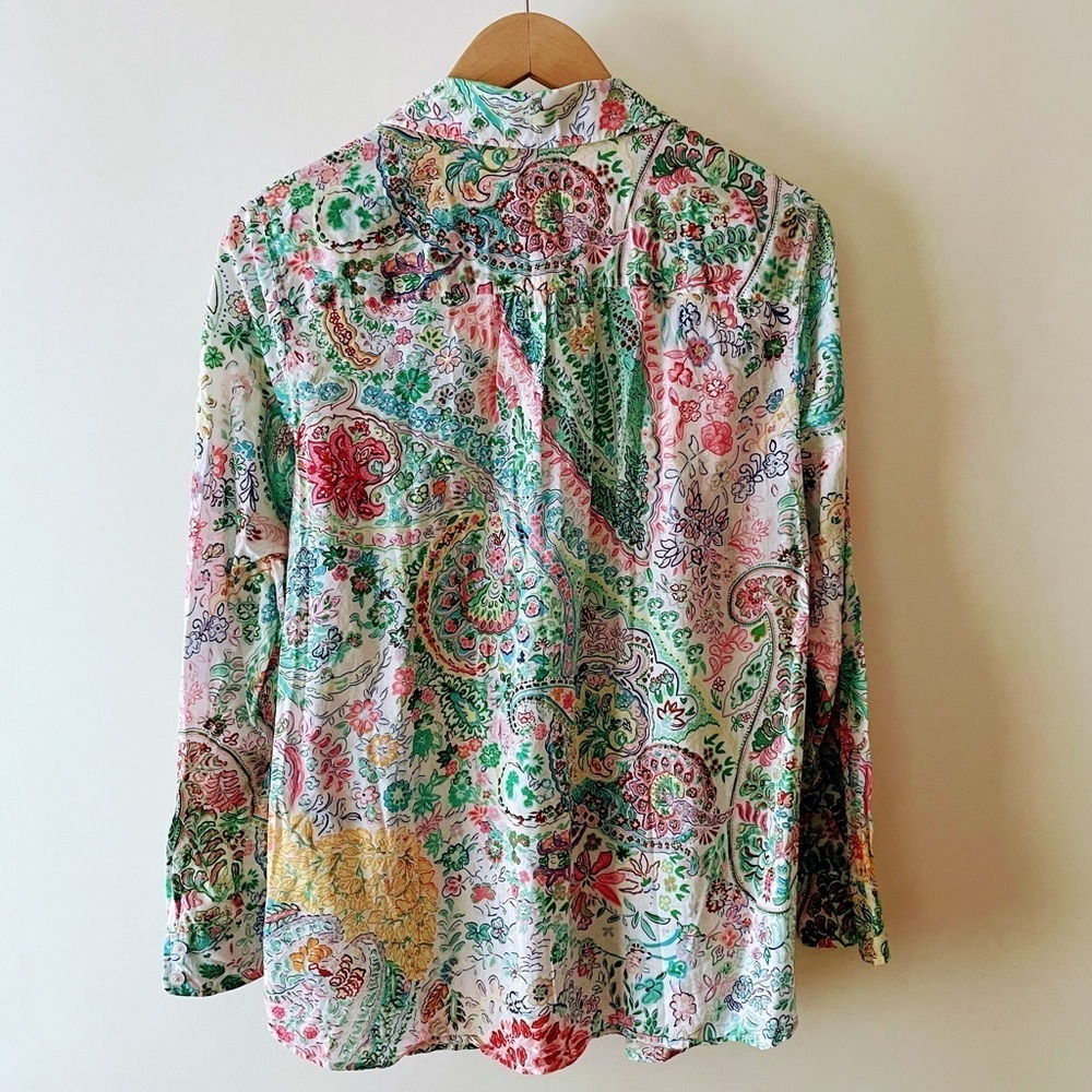 Talbots Colorful Print Shirt Button Down Collared Cotton Size X - Picture 7 of 14